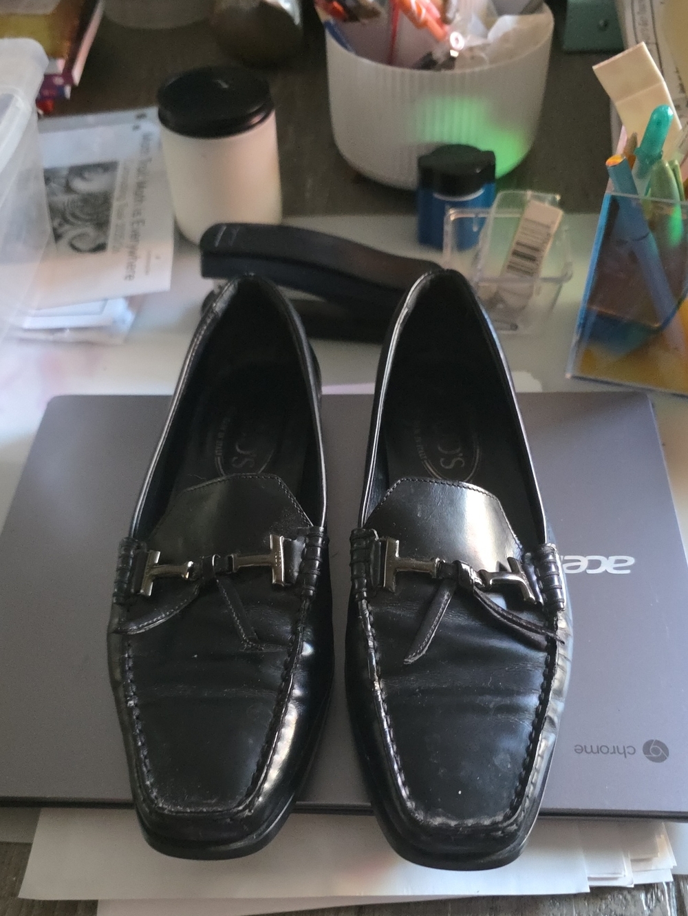 Black Leather Bit Loafers Tods